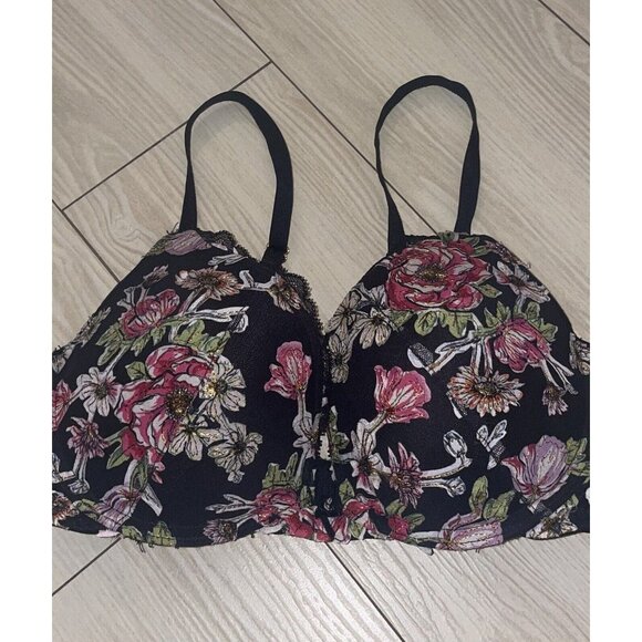 Victorias Secret Dream Angels Push Up Bra Padded Floral Mesh UW Womens 32D - Picture 3 of 6